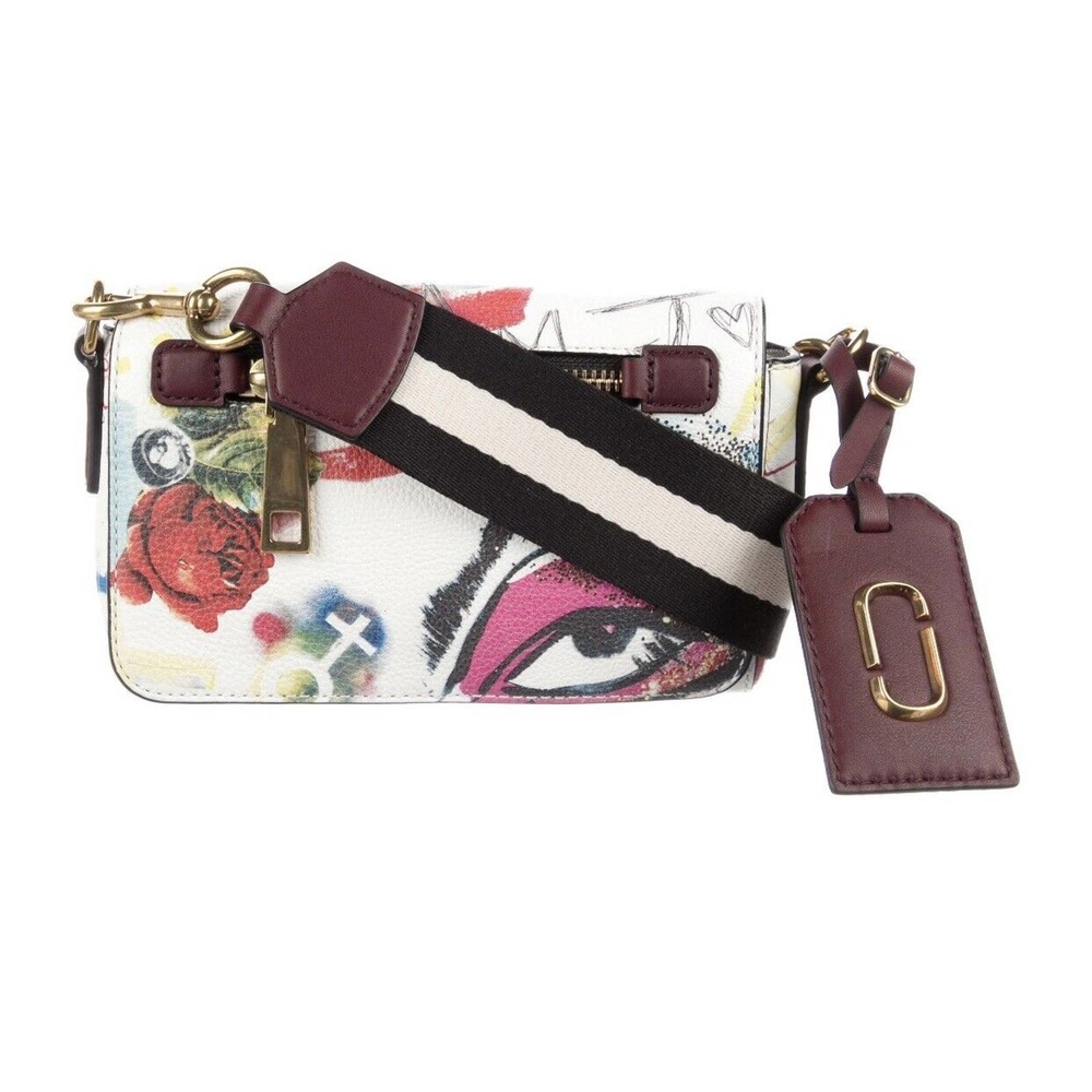 Marc Jacobs Graffiti Collage White‎ Multicolor Cowhide Leather Cross Body Bag
